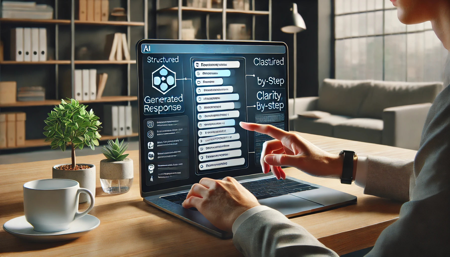 DALL·E 2025-02-06 10.49.10 - A modern digital workspace featuring a laptop screen displaying a structured AI-generated response. The response is neatly formatted in a table, bulle